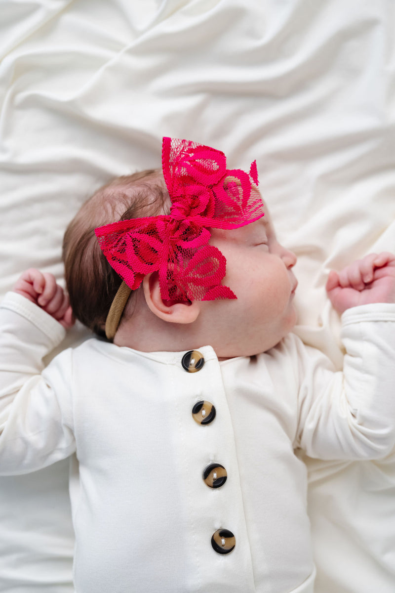 Lace Bow - Hot Pink Headband