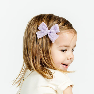 Tulle Bow - Lavender Dot Clip