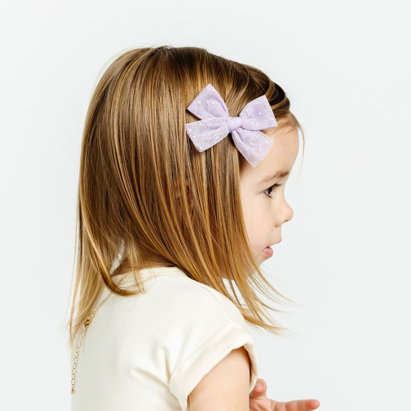 Tulle Bow - Lavender Dot Clip