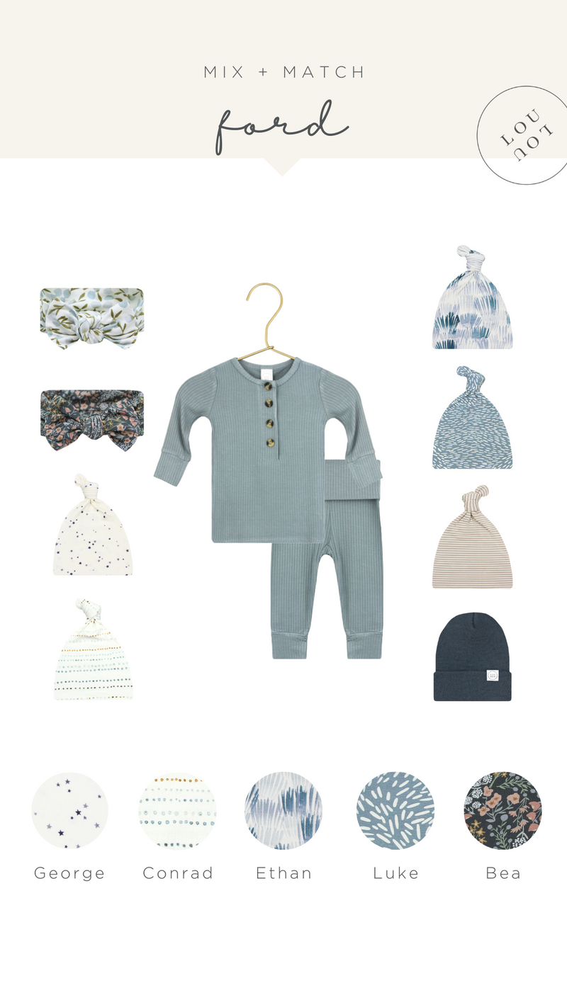 Ford Ribbed Newborn Hat Bundle (Top + Bottom)