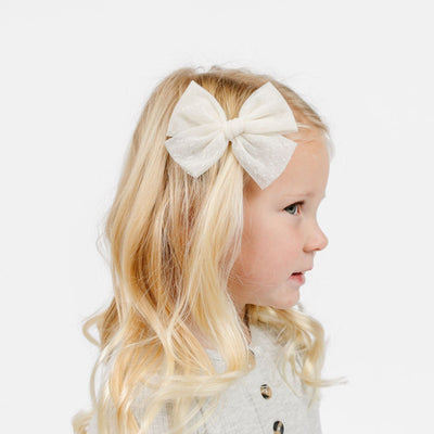 Tulle Bow - Ivory Dot Clip