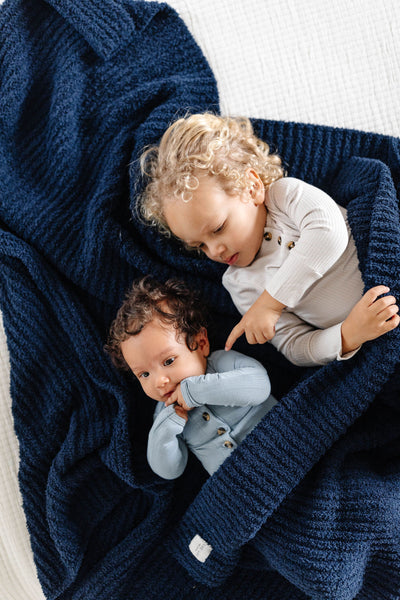 Chenille Blanket - Navy - Small & Large