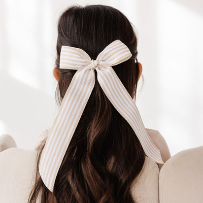 Ribbon Bow - Tan Stripe Sash Clip