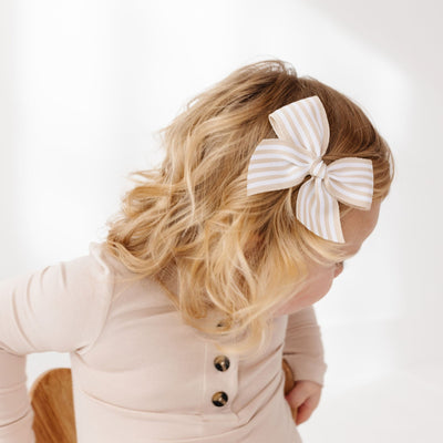 Ribbon Bow - Tan Stripe Clip