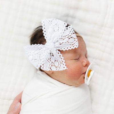 Lace Bow - White Crochet Headband