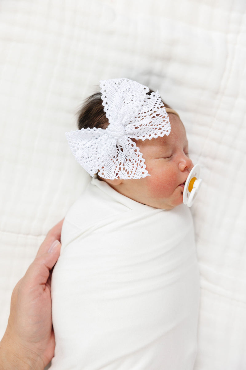 Lace Bow 3 Pack - White Crochet Headbands