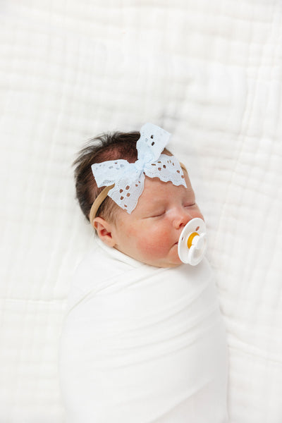 Lace Bow - Baby Blue Eyelet Headband