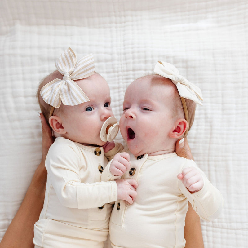 Ribbon Bow - Tan Stripe Headband