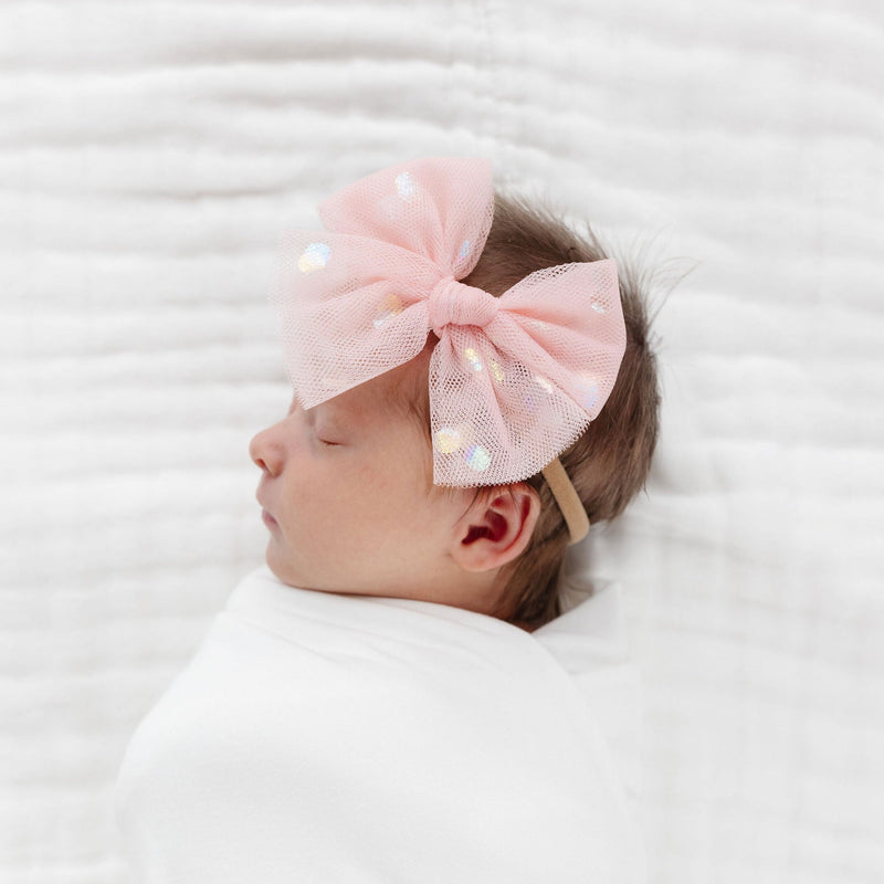 Tulle Bow - Blush Shimmer Dot Headband