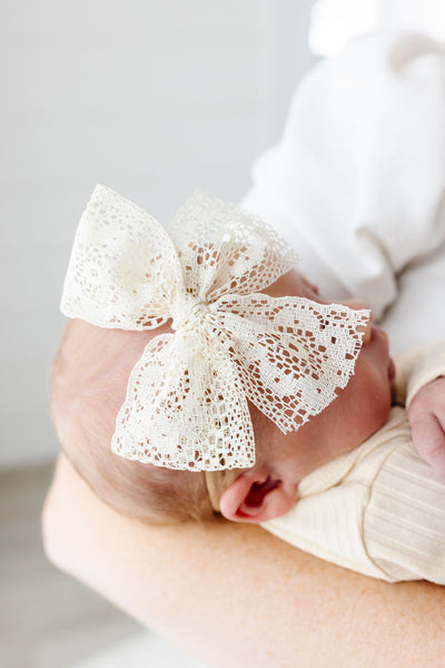 Lace Bow - Ivory Floral Clip