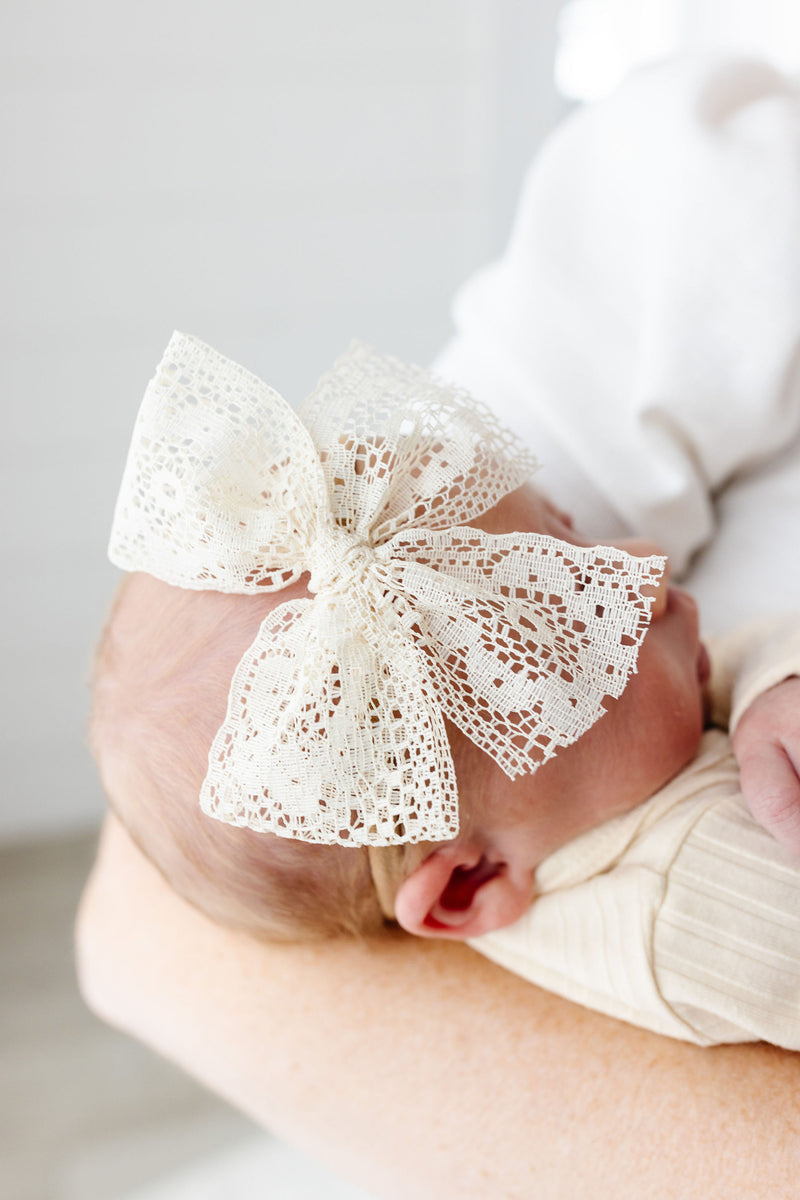 Lace Bow - Ivory Floral Clip