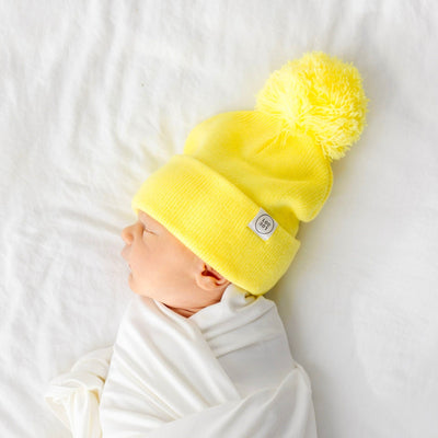 Beanie with Pom - Neon Yellow