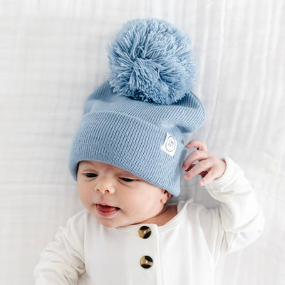 Beanie with Pom - Steel Blue