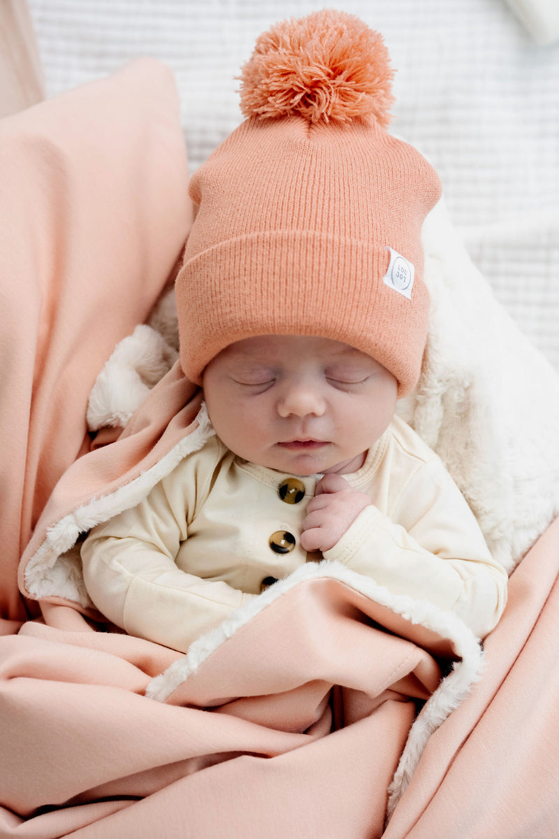 Beanie with Pom - Salmon Pink