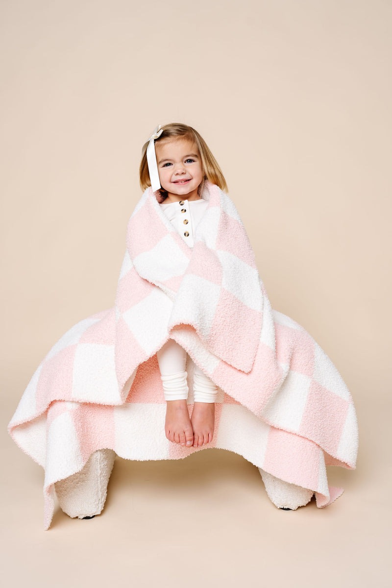 Chenille Blanket - Blush Check - Small & Large