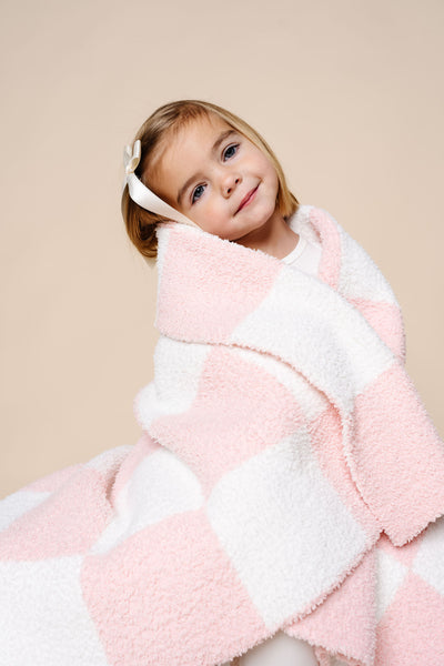 Chenille Blanket - Blush Check - Small & Large