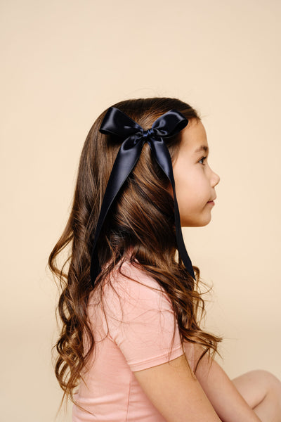 Satin Bow - Midnight Blue Sash Clip