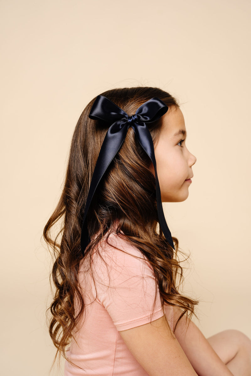 Satin Bow - Midnight Blue Sash Clip