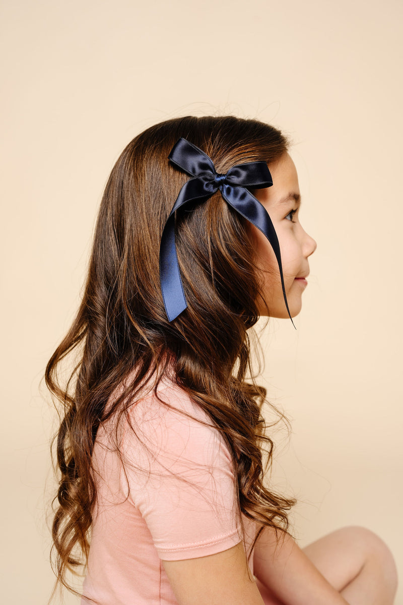 Satin Bow - Midnight Blue Sash Clip