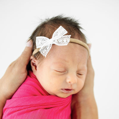 Lace Bow - Mini White Headband