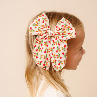 Heirloom Bow - Red Floral Clip