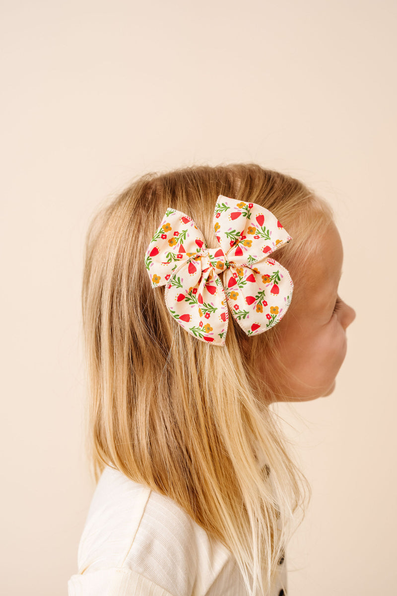 Heirloom Bow - Red Floral Clip