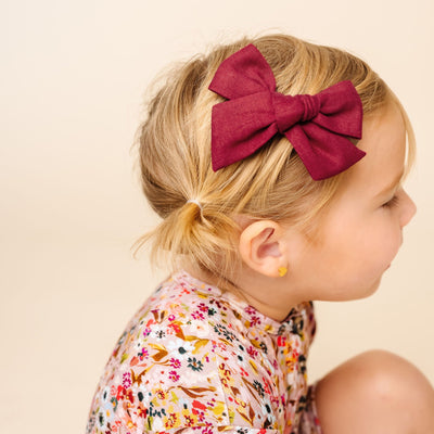 Linen Bow - Cranberry Clip