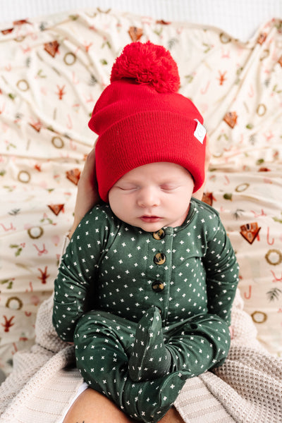 Beanie with Pom - Cherry Red