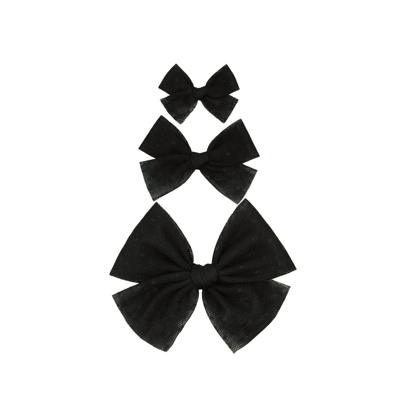 Tulle Bow - Black Dot Clip