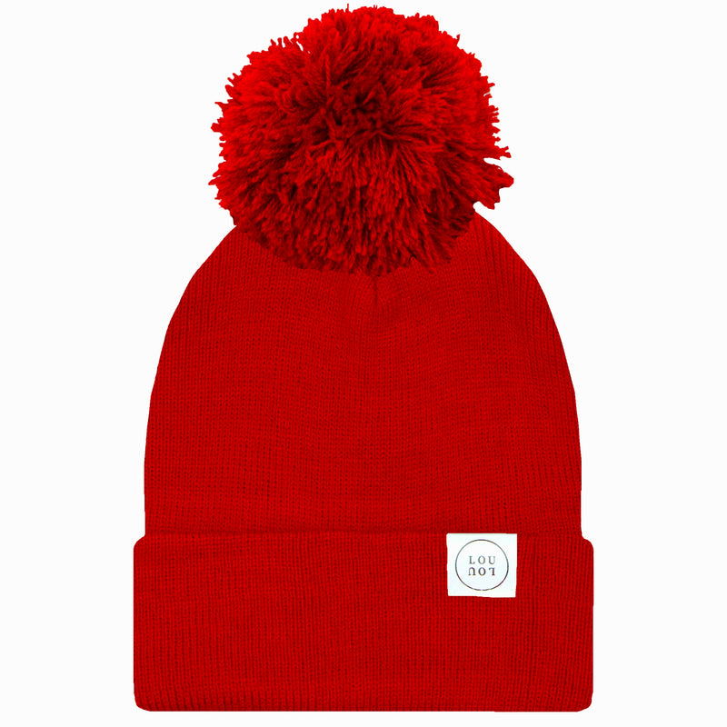 Beanie with Pom - Cherry Red