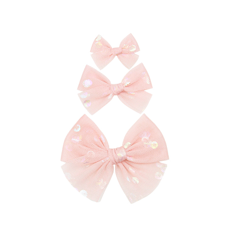 Tulle Bow - Blush Shimmer Dot Clip