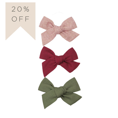 Linen Bow 3 Pack: Cranberry Clips