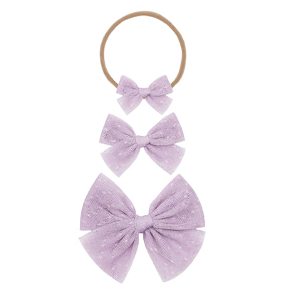 Tulle Bow - Lavender Dot Headband