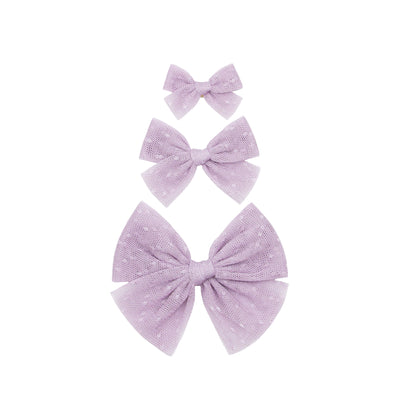 Tulle Bow - Lavender Dot Clip