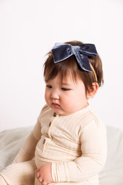 Velvet - Steel Blue Bow Headband