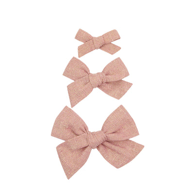 Linen Bow - Metallic Rose Clip