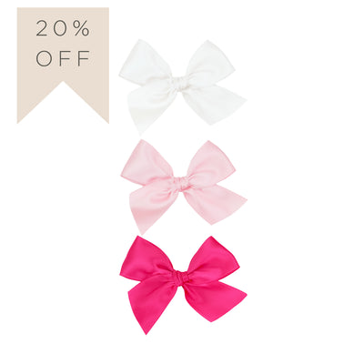 Satin Bow 3 Pack: Baby Pink Clips