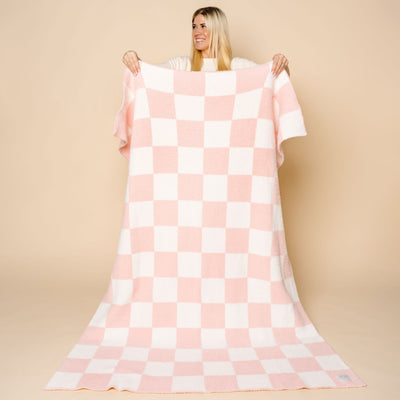 Chenille Blanket - Blush Check - Adult/Throw