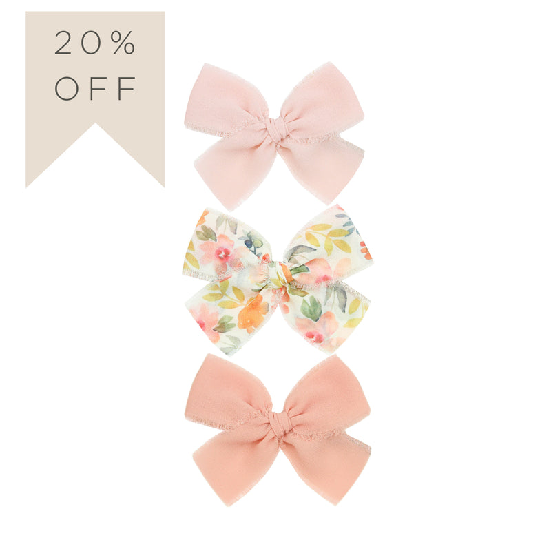 Chiffon Bow 3 Pack: Blush Clips