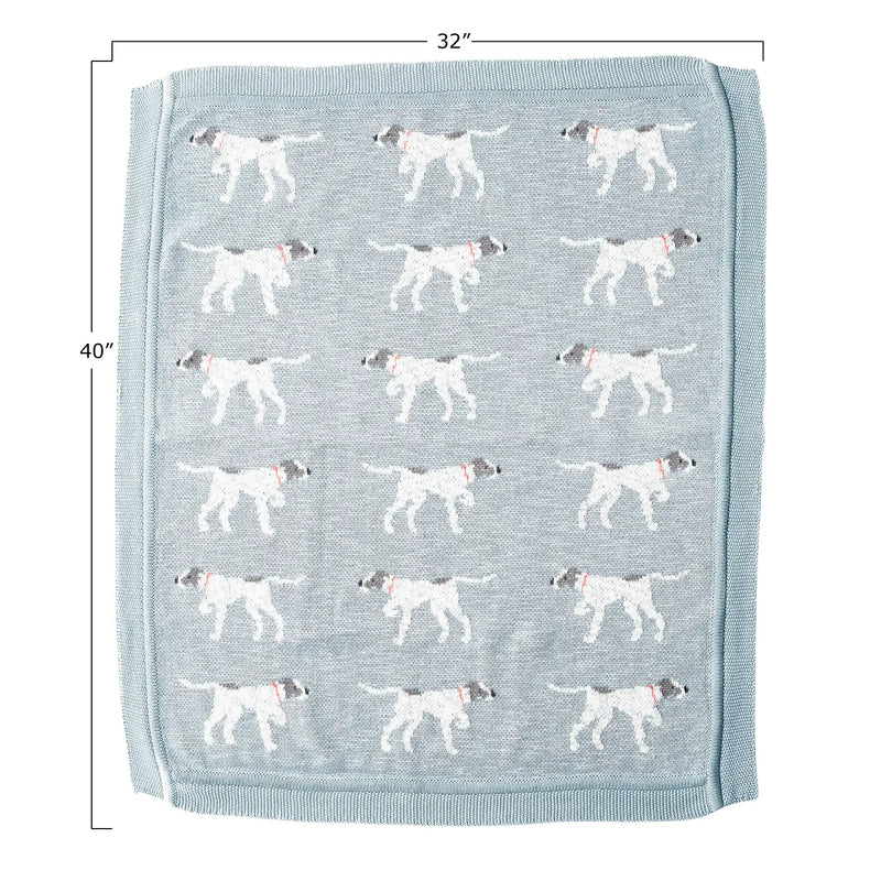 Cotton Knit Baby Blanket with Dog