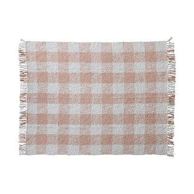 Hand-Woven Cotton Throw w/ Fringe - Pink