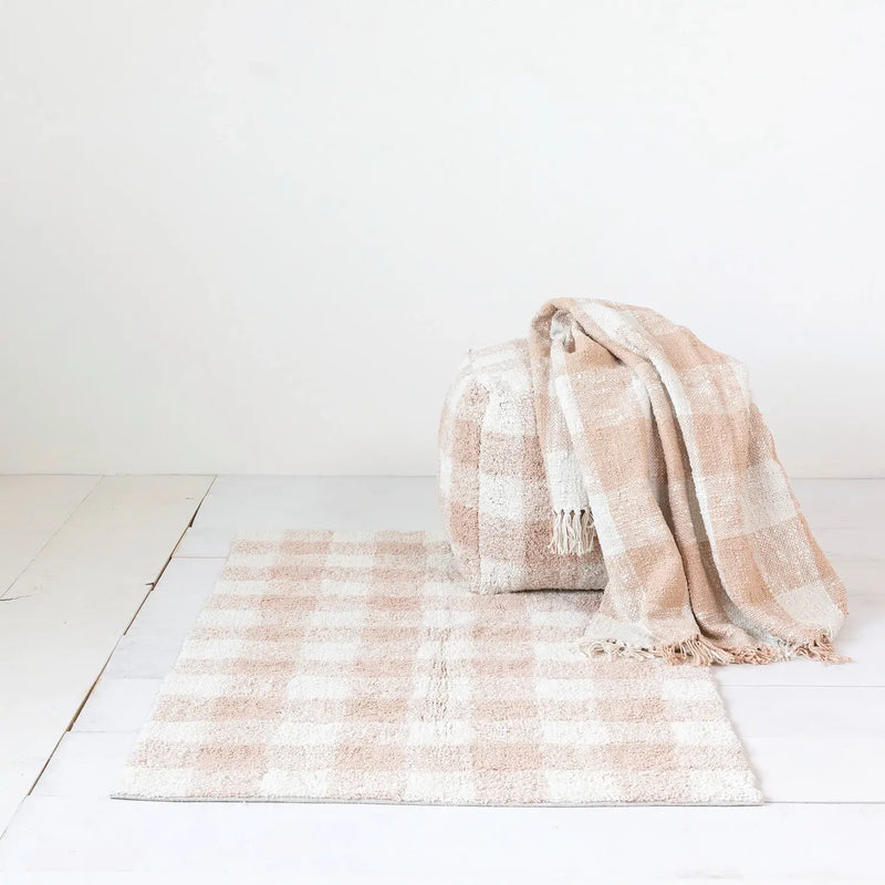 Hand-Woven Cotton Throw w/ Fringe - Pink