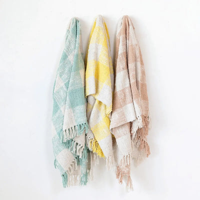 Hand-Woven Cotton Throw w/ Fringe - Pink