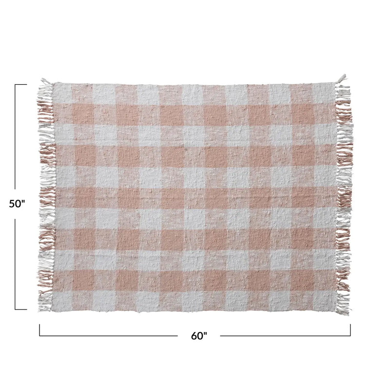 Hand-Woven Cotton Throw w/ Fringe - Pink