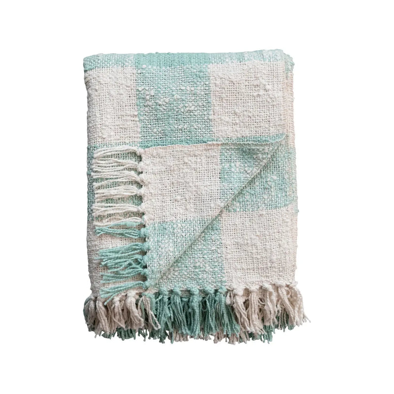 Hand-Woven Cotton Throw w/ Fringe - Blue