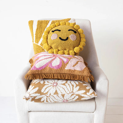 12" Round Cotton Tufted Sun Shaped Pillow