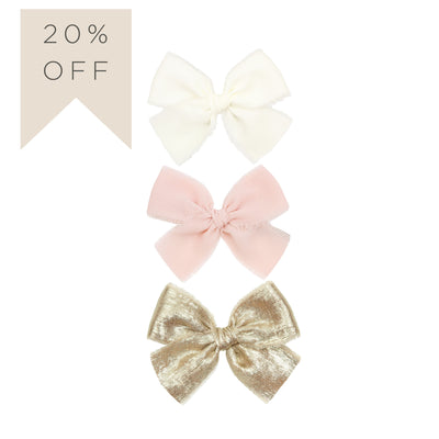 Chiffon Bow 3 Pack: Gold Clips