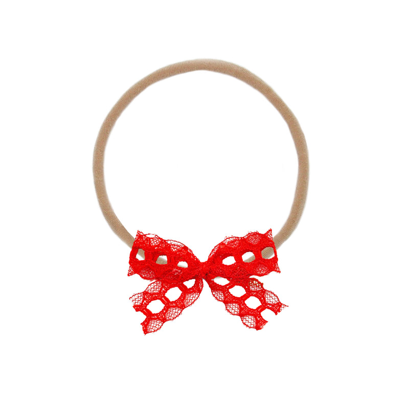 Lace Bow - Mini Red Headband