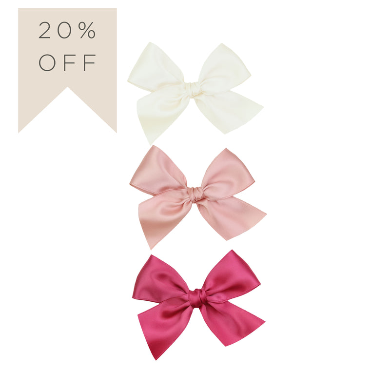 Satin Bow 3 Pack: French Pink Clips