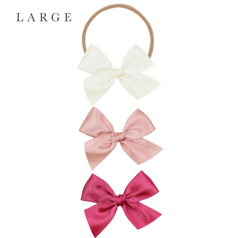 Satin Bow 3 Pack: French Pink Headbands